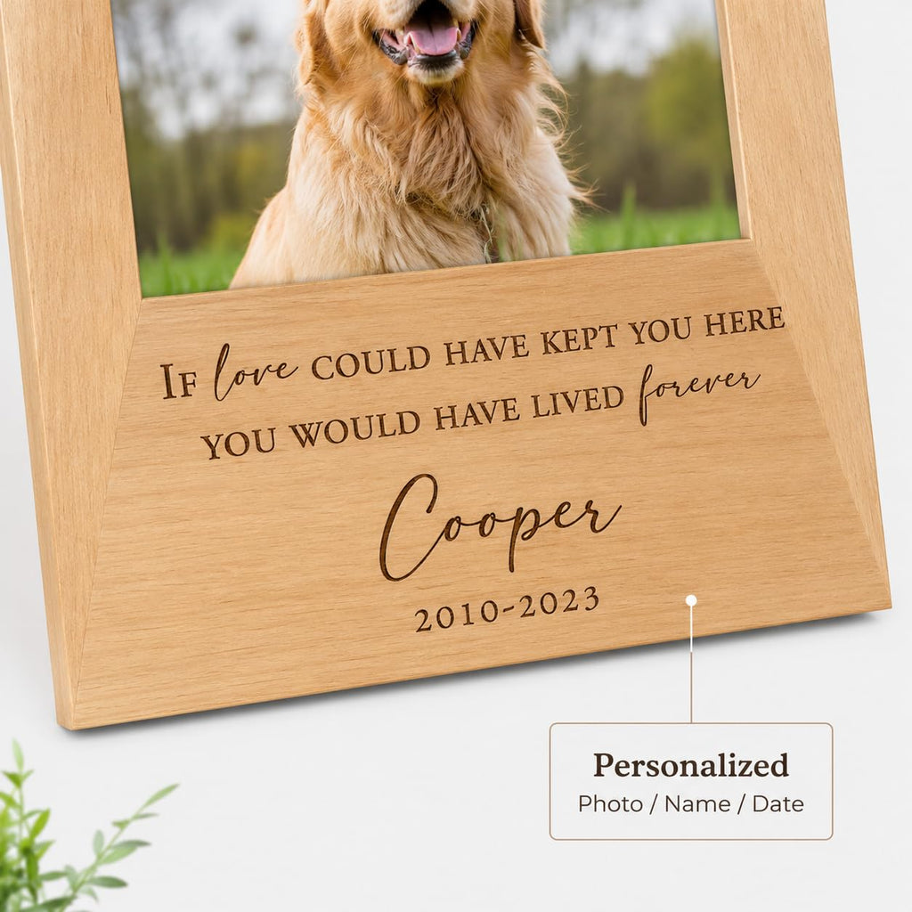 Personalized 5x7 Solid Wood Pet Memorial Frame, Engraved Dog Cat Loss Gift